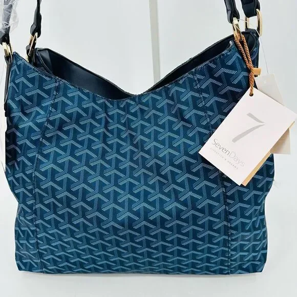 Seven Days Lifestyle & Dreams Vegan Leather BLUE Tote Large Handbag Pockets! NWT - Picture 2 of 16